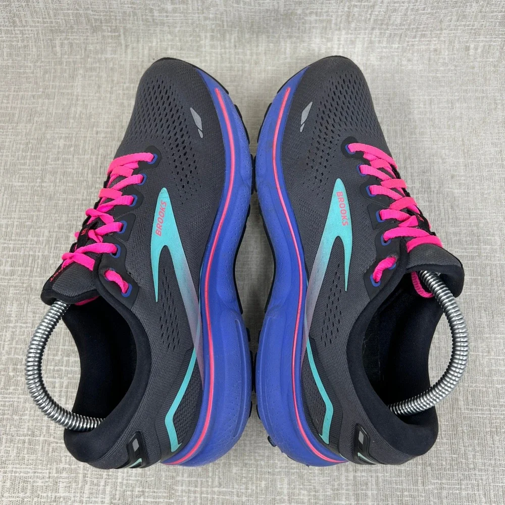 Brooks Ghost 15 Running Shoes Women 9.5 Black Blue Pink Athletic Sneakers Gym